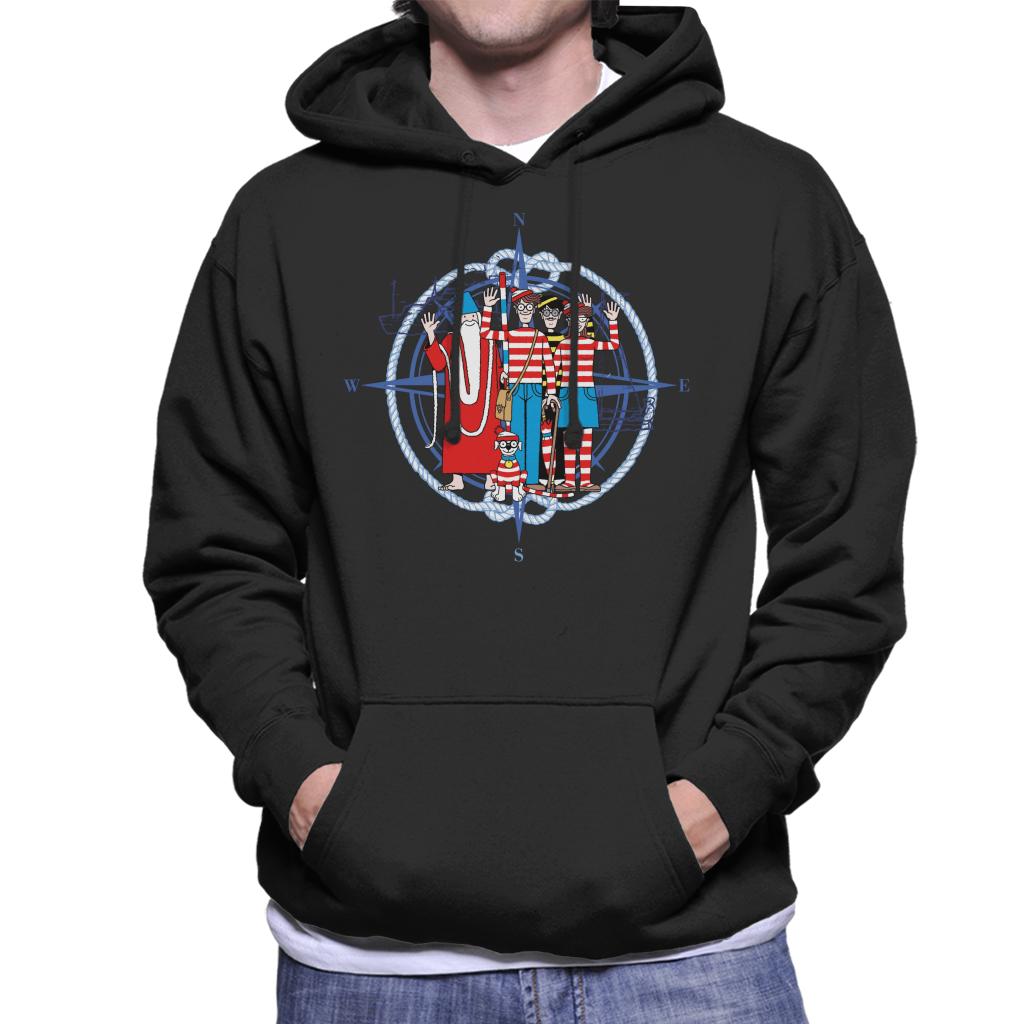 Where's Wally Compass Characters Waving Men's Hooded Sweatshirt-ALL + EVERY