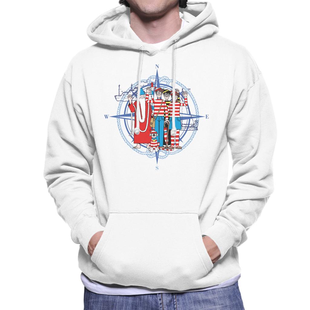 Where's Wally Compass Characters Waving Men's Hooded Sweatshirt-ALL + EVERY