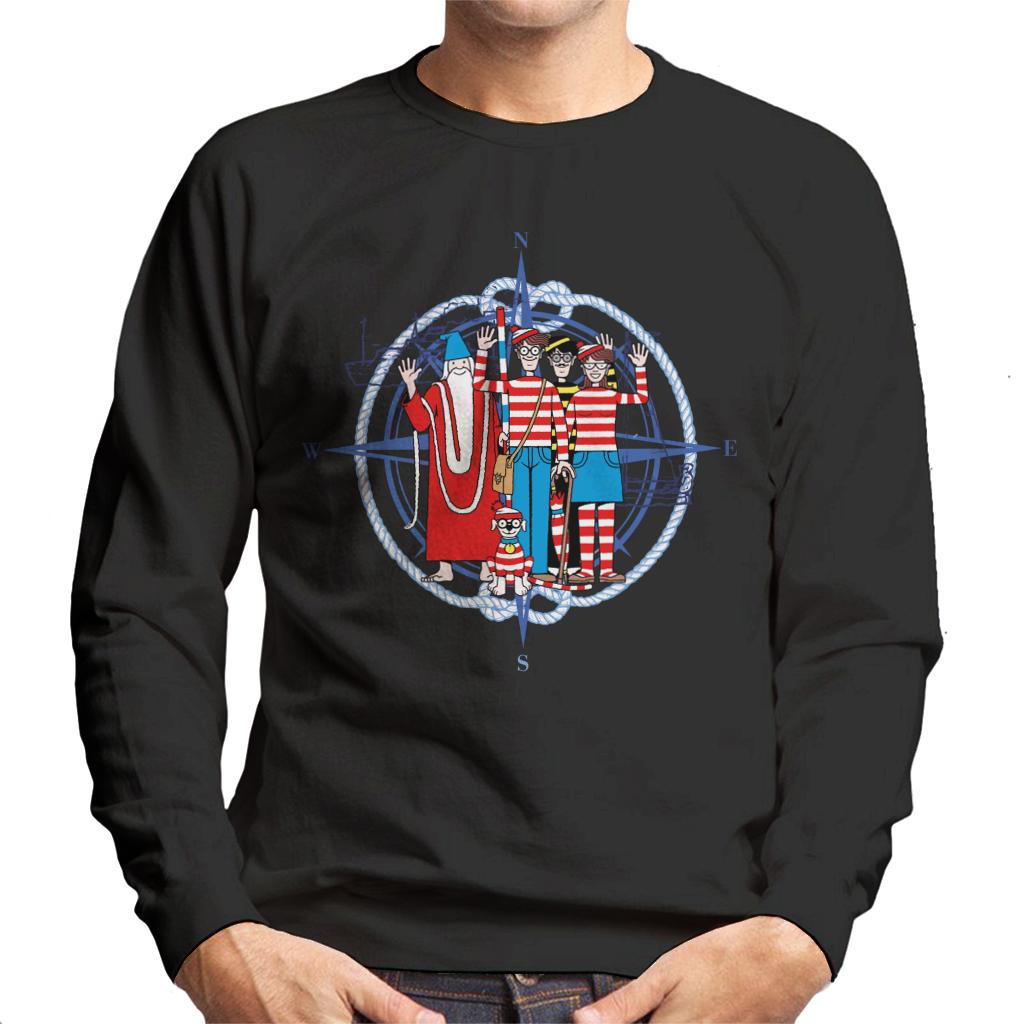 Where's Wally Compass Characters Waving Men's Sweatshirt-ALL + EVERY