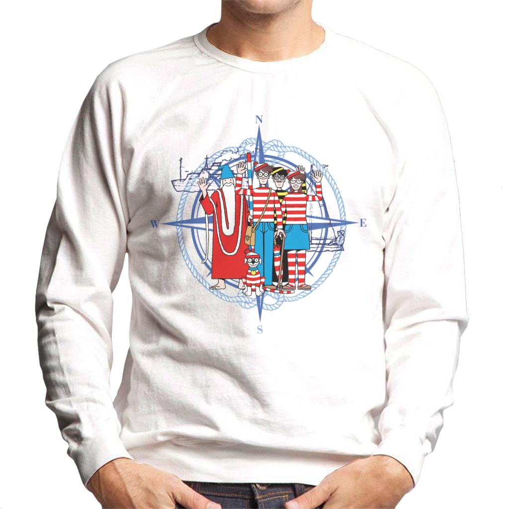 Where's Wally Compass Characters Waving Men's Sweatshirt-ALL + EVERY