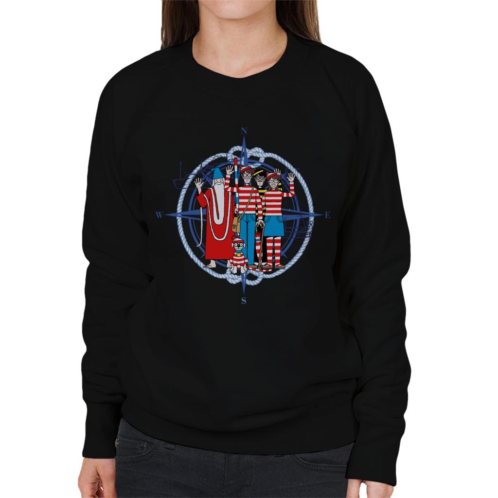 Where's Wally Compass Characters Waving Women's Sweatshirt-ALL + EVERY