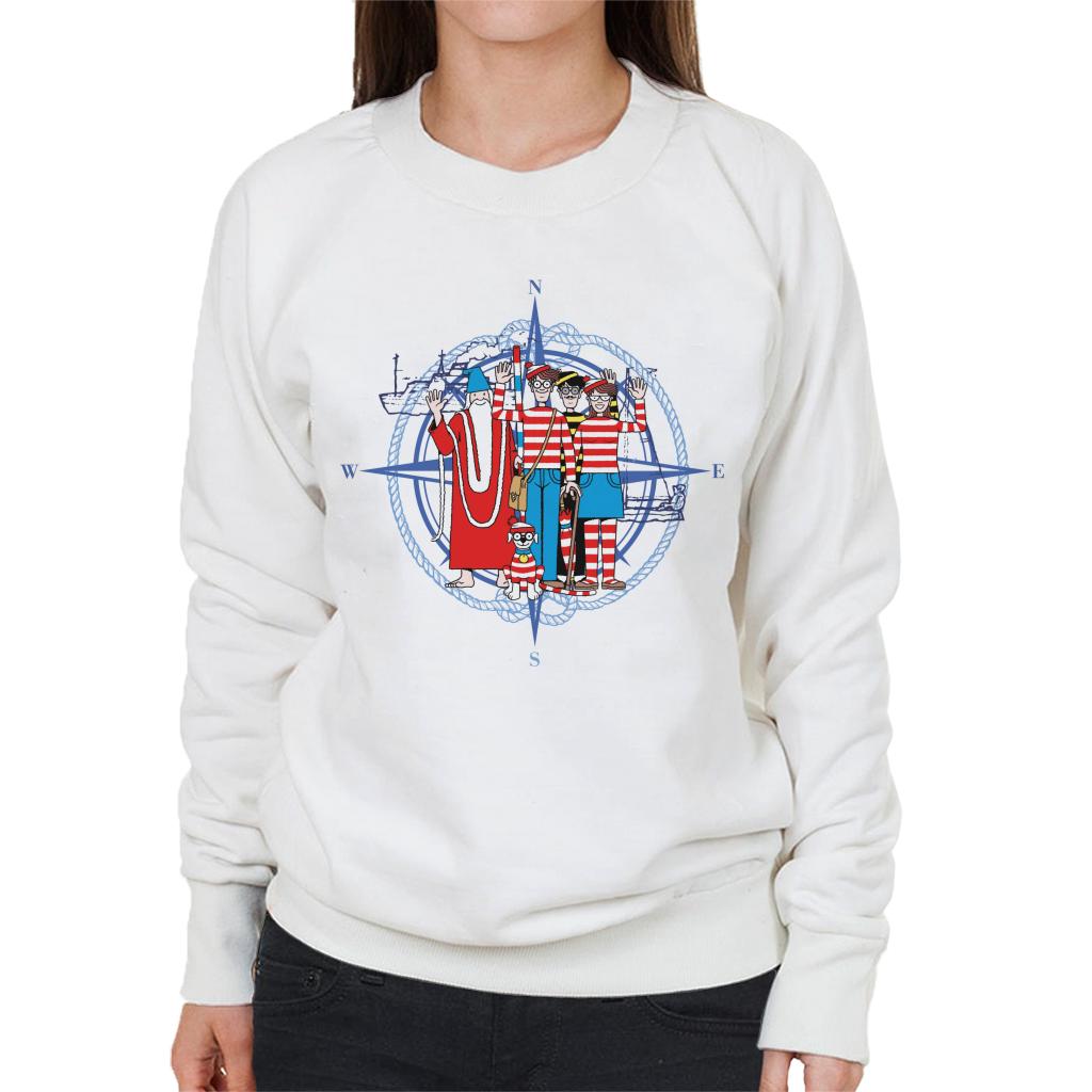 Where's Wally Compass Characters Waving Women's Sweatshirt-ALL + EVERY