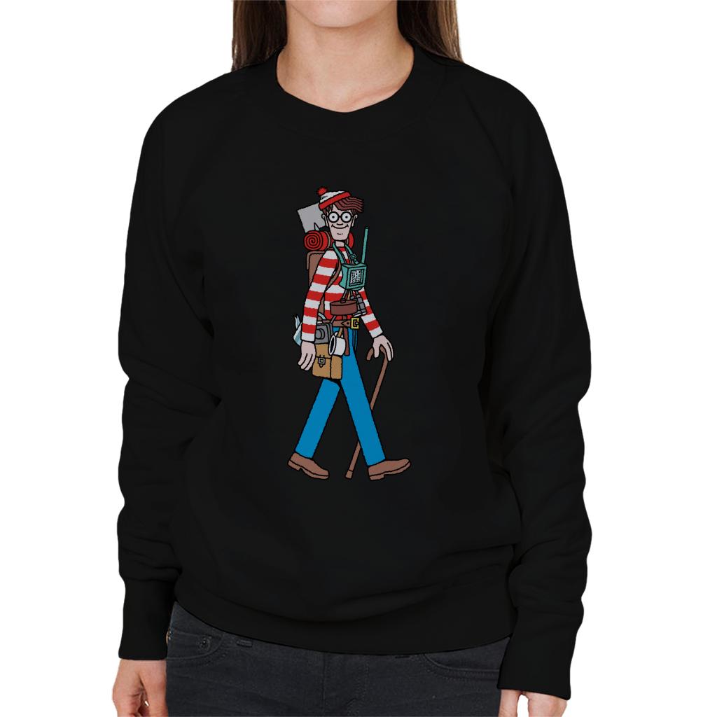 Where's Wally Walking With Camping Gear Women's Sweatshirt-ALL + EVERY