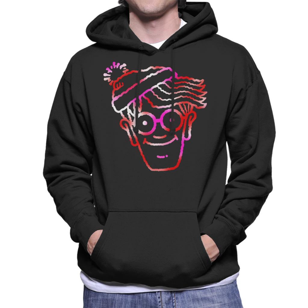 Where's Wally Red And Pink Character Head Outline Men's Hooded Sweatshirt-ALL + EVERY