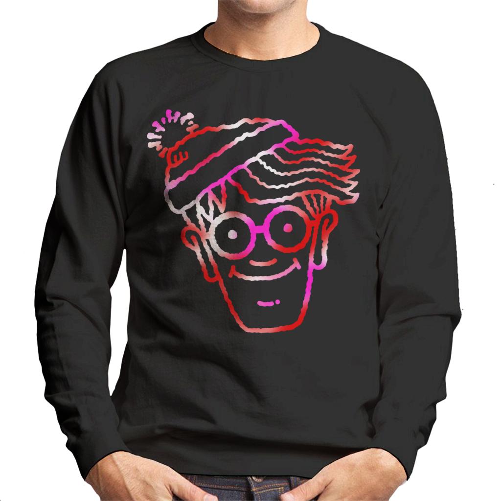 Where's Wally Red And Pink Character Head Outline Men's Sweatshirt-ALL + EVERY