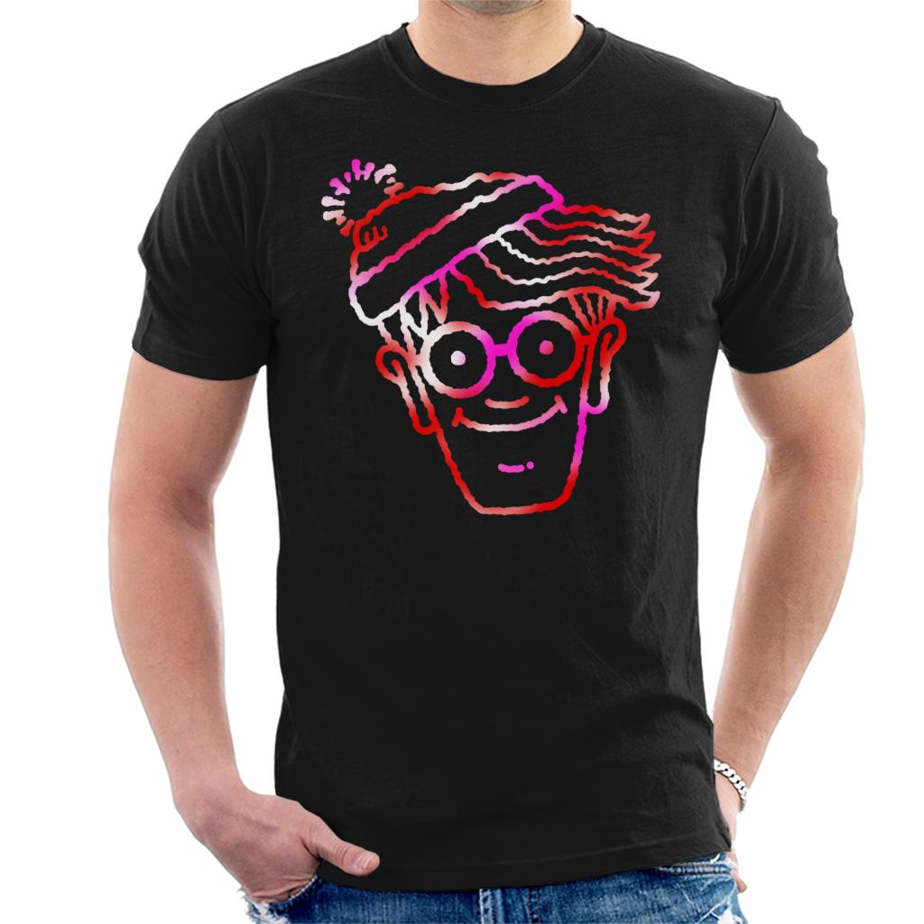 Where's Wally Red And Pink Character Head Outline Men's T-Shirt-ALL + EVERY