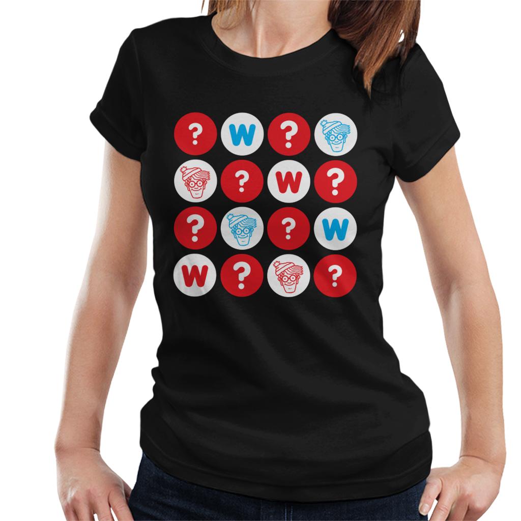 Where's Wally Character Heads And Question Marks Women's T-Shirt-ALL + EVERY