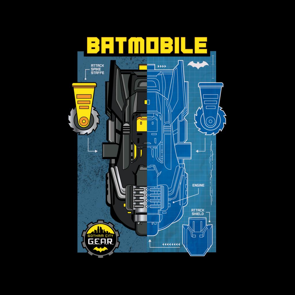 Batman Gotham City Gear Batmobile Blueprint Men's T-Shirt-ALL + EVERY