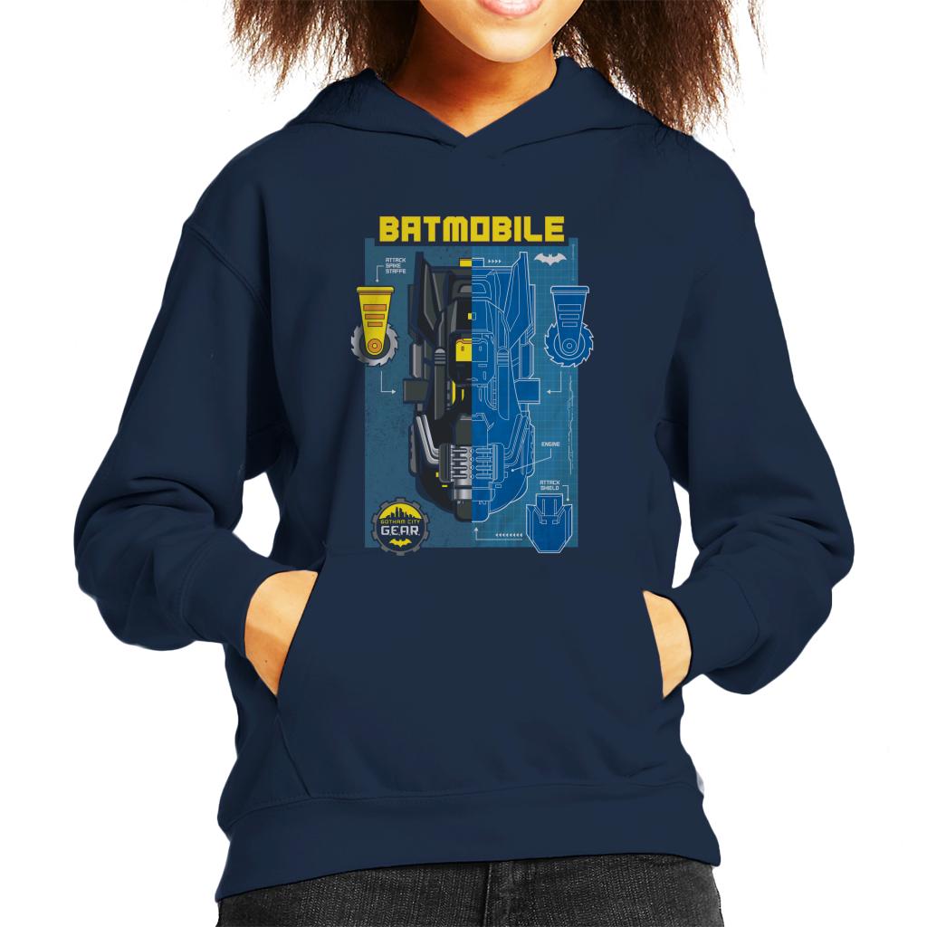 Batman Gotham City Gear Batmobile Blueprint Kid's Hooded Sweatshirt-ALL + EVERY