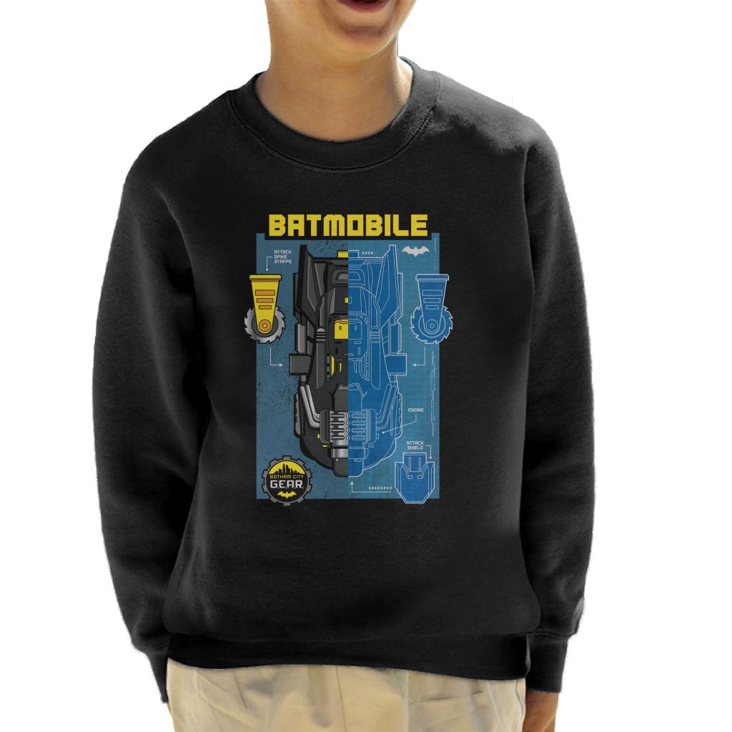 Batman Gotham City Gear Batmobile Blueprint Kid's Sweatshirt-ALL + EVERY