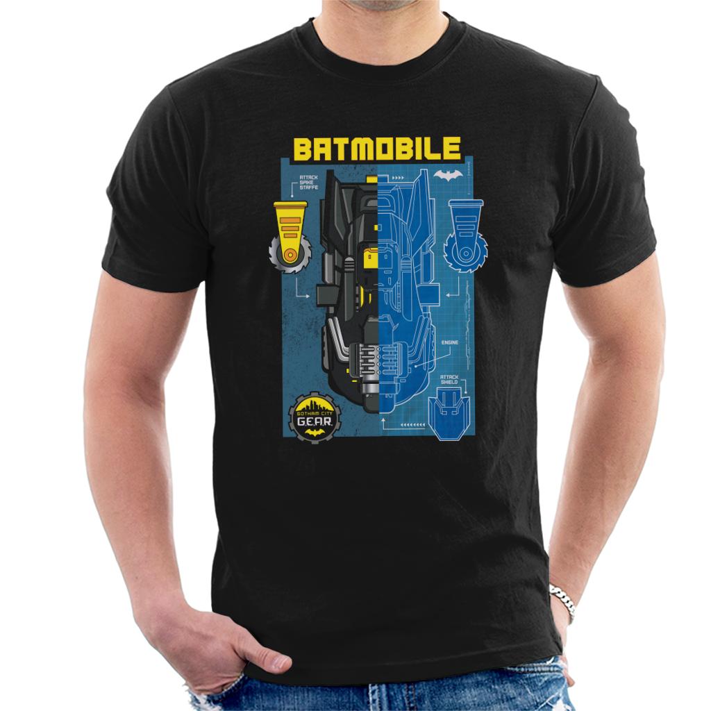 Batman Gotham City Gear Batmobile Blueprint Men's T-Shirt-ALL + EVERY