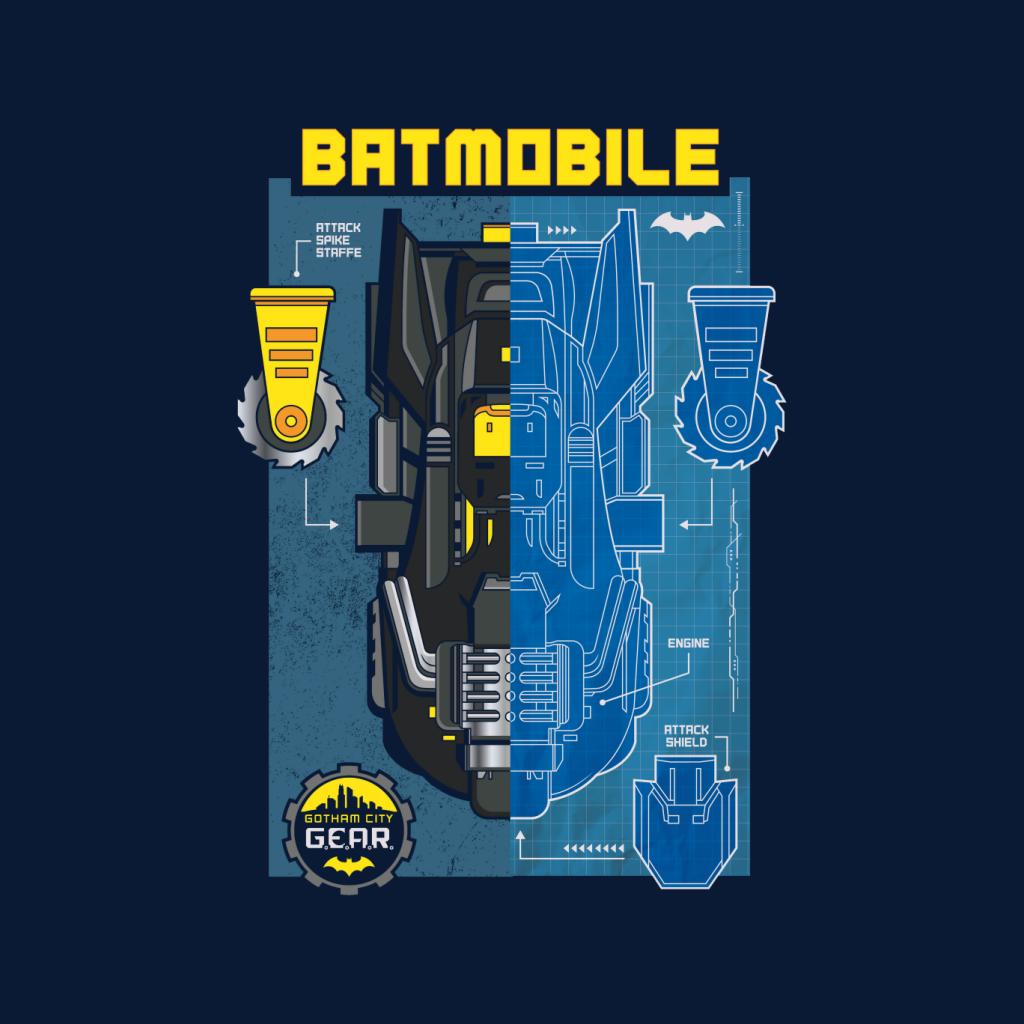 Batman Gotham City Gear Batmobile Blueprint Men's T-Shirt-ALL + EVERY