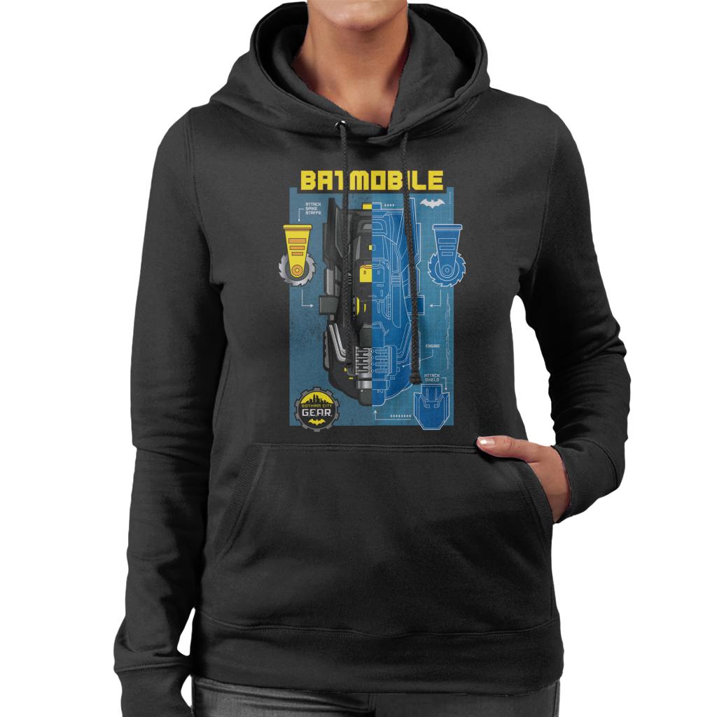 Batman Gotham City Gear Batmobile Blueprint Women's Hooded Sweatshirt-ALL + EVERY