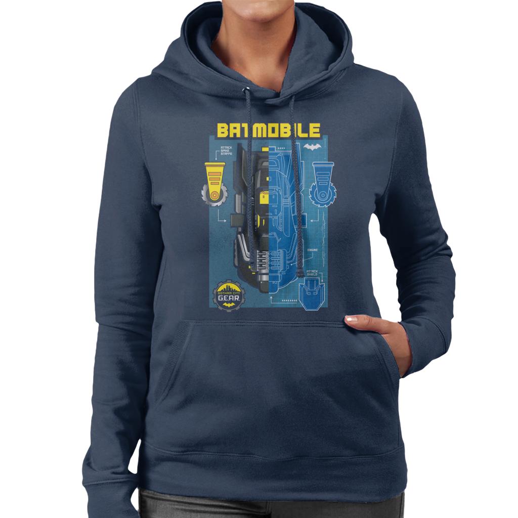 Batman Gotham City Gear Batmobile Blueprint Women's Hooded Sweatshirt-ALL + EVERY