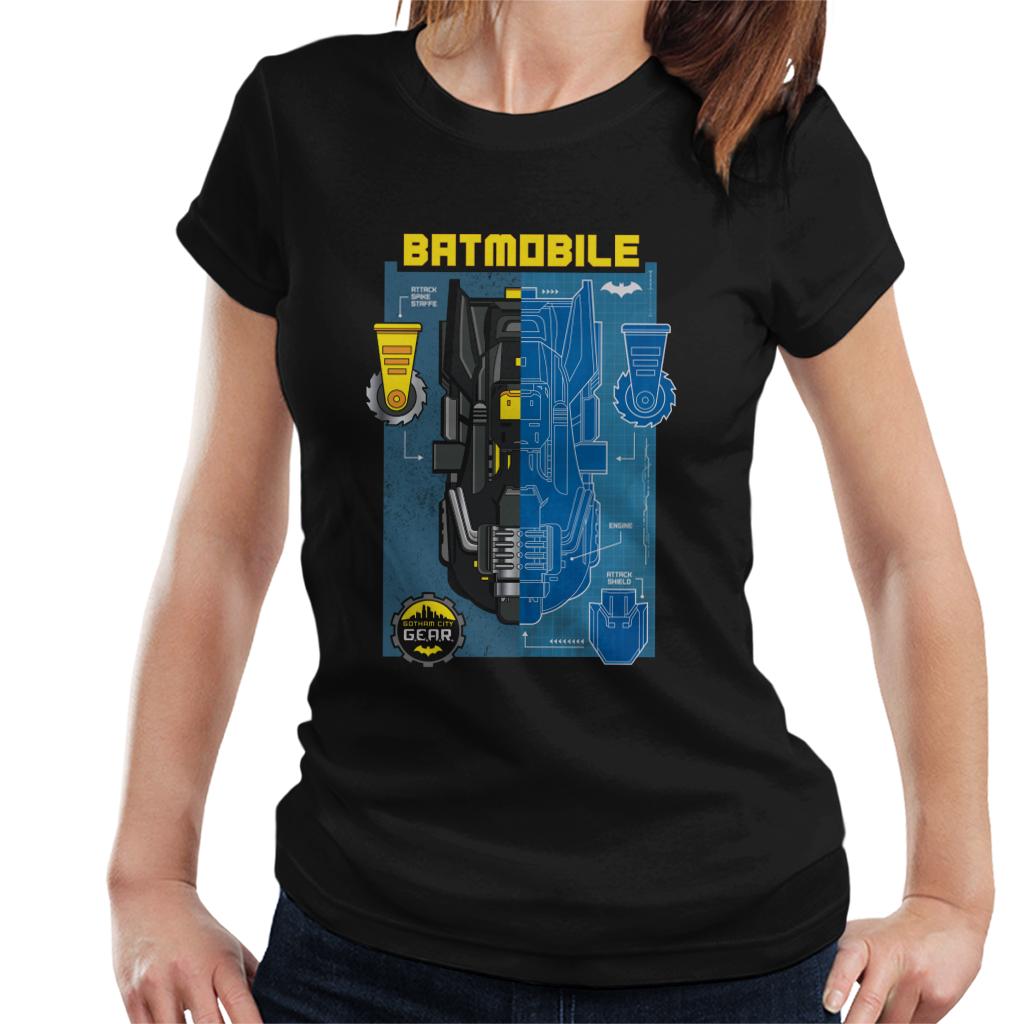 Batman Gotham City Gear Batmobile Blueprint Women's T-Shirt-ALL + EVERY