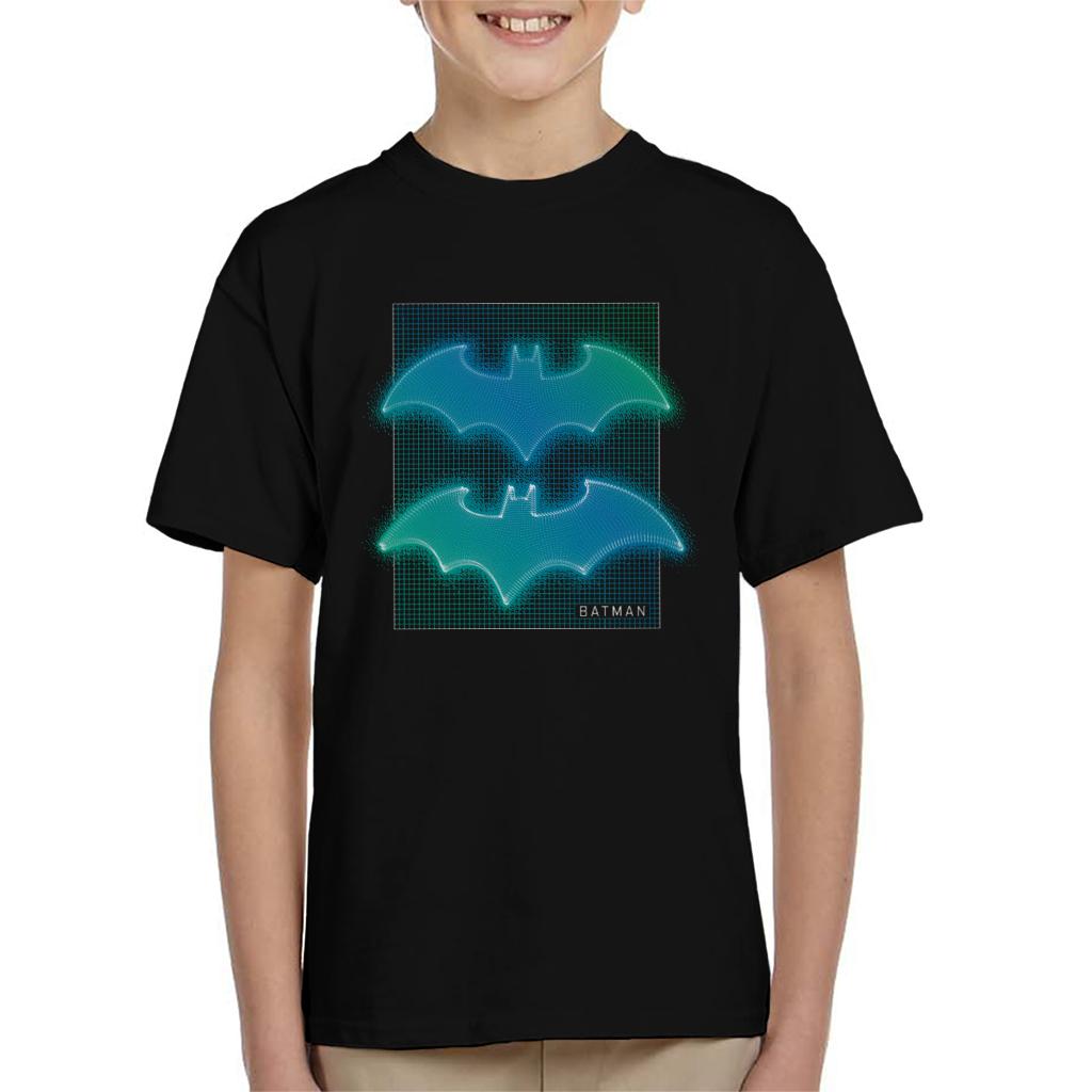 Batman Bat Symbol Neon Blue Gradient Kid's T-Shirt-ALL + EVERY