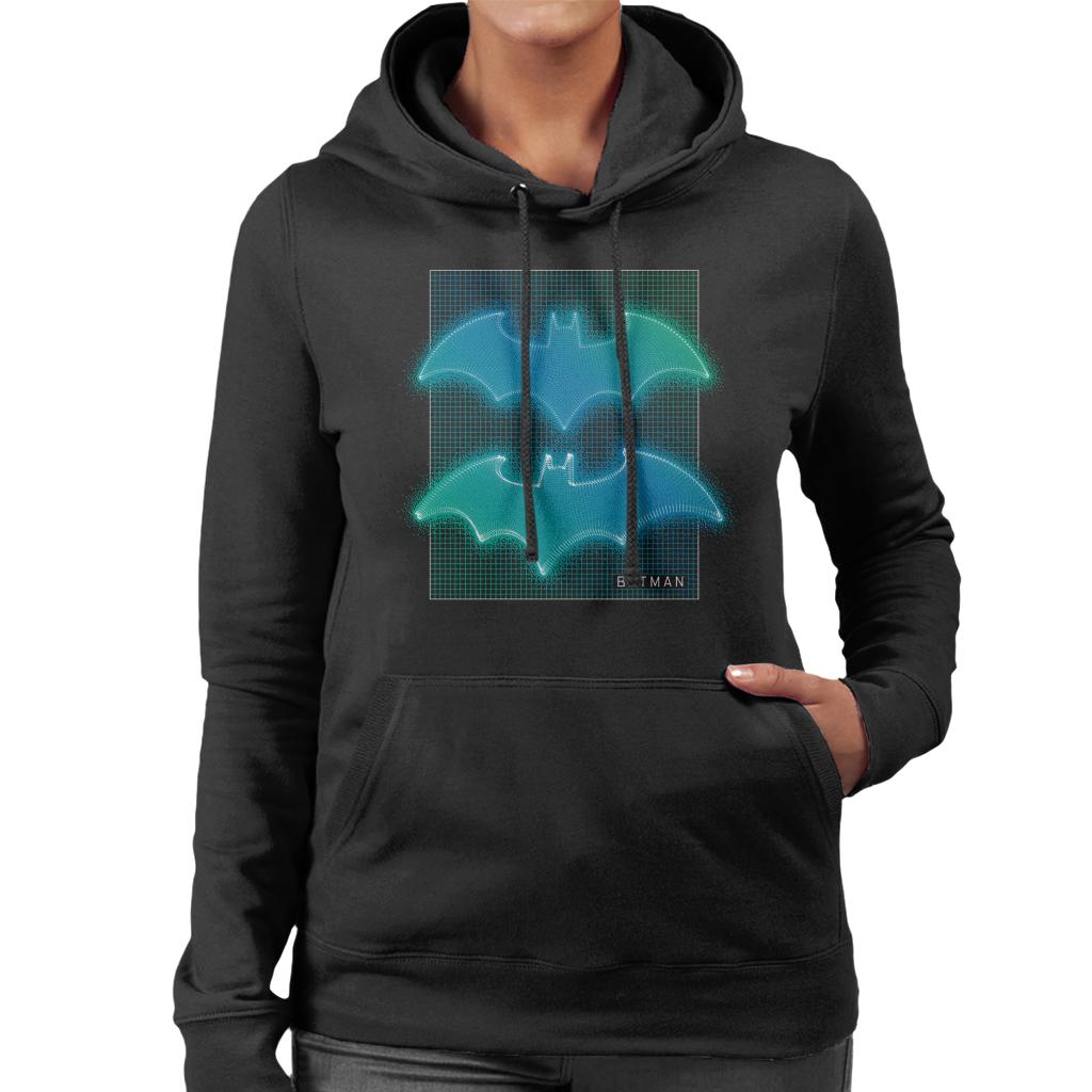 Batman Bat Symbol Neon Blue Gradient Women's Hooded Sweatshirt-ALL + EVERY