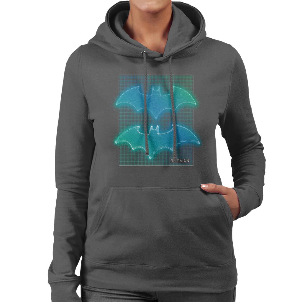 Batman Bat Symbol Neon Blue Gradient Women's Hooded Sweatshirt-ALL + EVERY