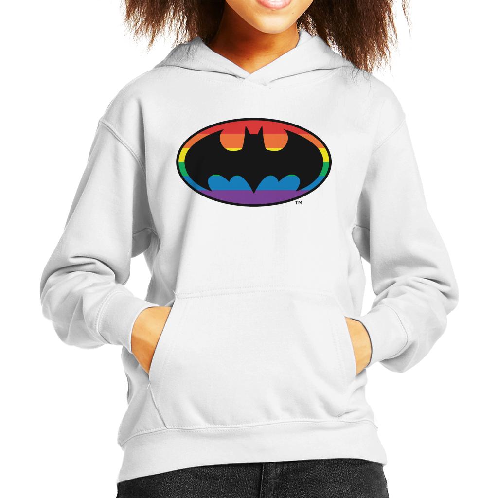 Batman Black Bat Symbol Rainbow Background Kid's Hooded Sweatshirt-ALL + EVERY