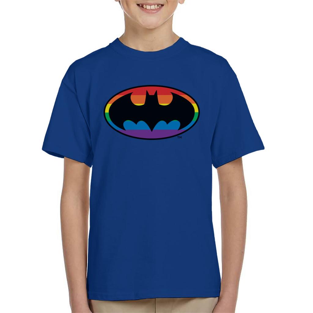 Batman Black Bat Symbol Rainbow Background Kid's T-Shirt-ALL + EVERY