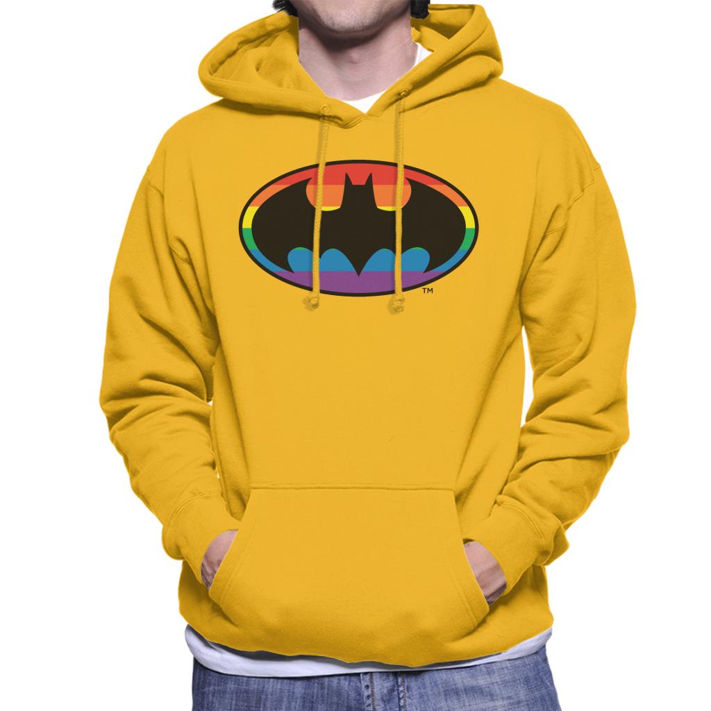 Batman Black Bat Symbol Rainbow Background Men's Hooded Sweatshirt-ALL + EVERY