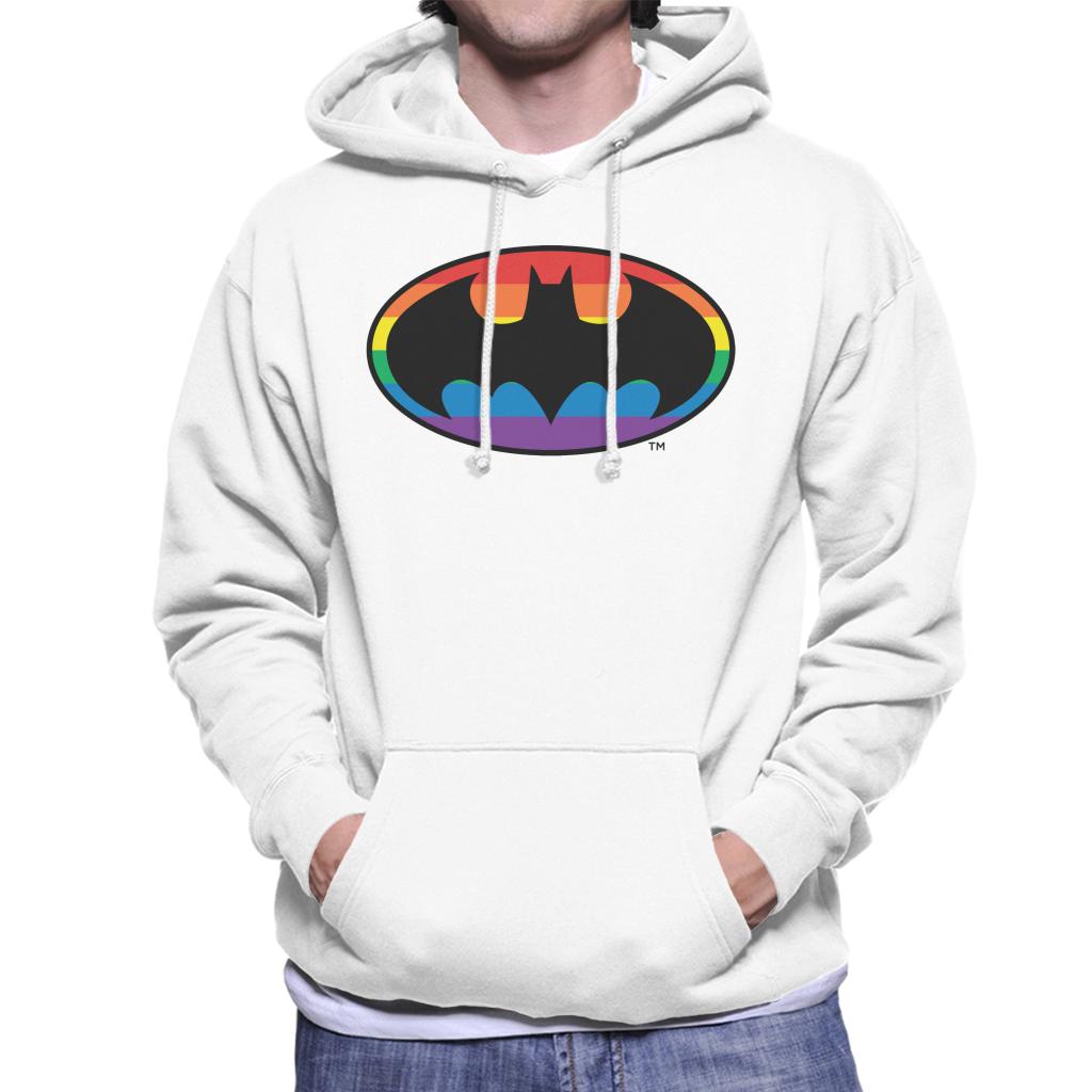 Batman Black Bat Symbol Rainbow Background Men's Hooded Sweatshirt-ALL + EVERY