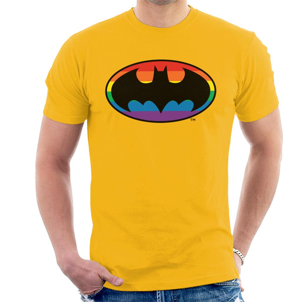 Batman Black Bat Symbol Rainbow Background Men's T-Shirt-ALL + EVERY