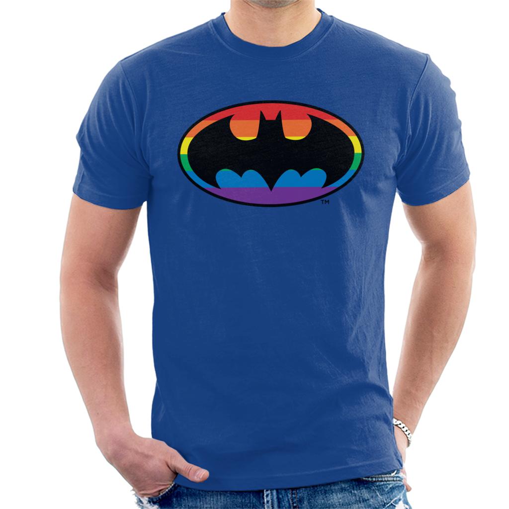 Batman Black Bat Symbol Rainbow Background Men's T-Shirt-ALL + EVERY