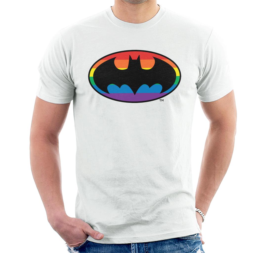 Batman Black Bat Symbol Rainbow Background Men's T-Shirt-ALL + EVERY