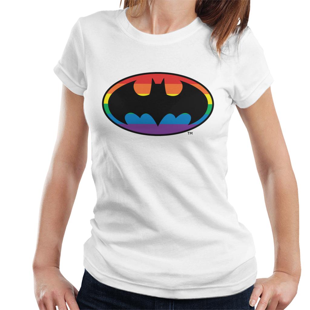 Batman Black Bat Symbol Rainbow Background Women's T-Shirt-ALL + EVERY