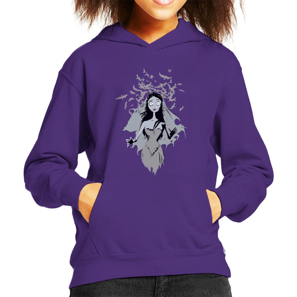 Corpse Bride Emily Surrounded By Bird Silhouettes Kid's Hooded Sweatshirt-ALL + EVERY