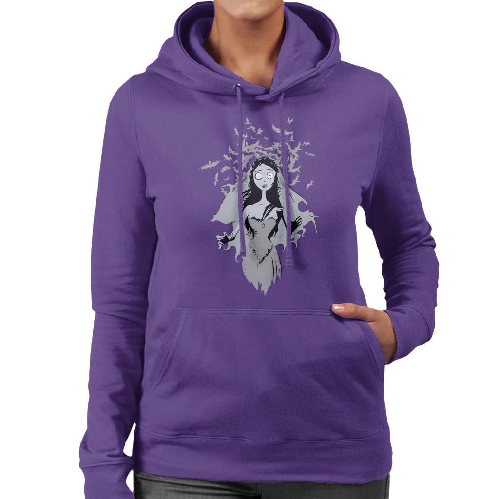 Corpse Bride Emily Surrounded By Bird Silhouettes Women's Hooded Sweatshirt-ALL + EVERY