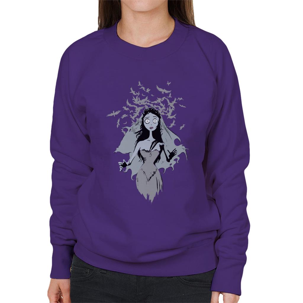 Corpse Bride Emily Surrounded By Bird Silhouettes Women's Sweatshirt-ALL + EVERY