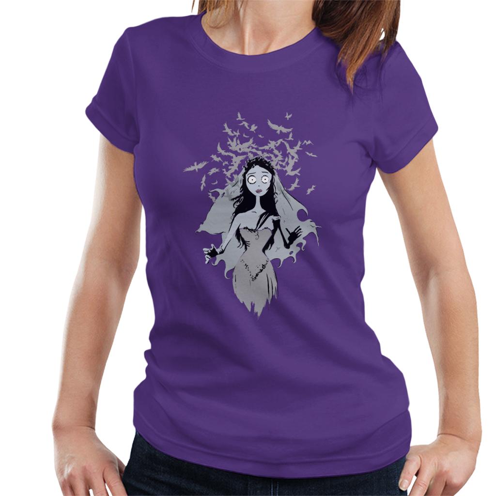 Corpse Bride Emily Surrounded By Bird Silhouettes Women's T-Shirt-ALL + EVERY