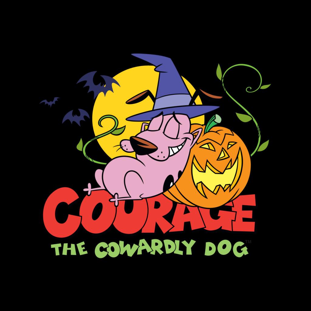 Courage The Cowardly Dog Halloween Leaning On Pumpkin Kid's T-Shirt-ALL + EVERY