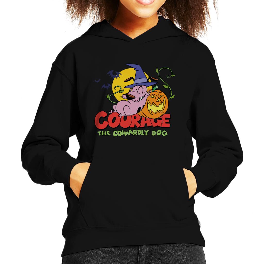 Courage The Cowardly Dog Halloween Leaning On Pumpkin Kid's Hooded Sweatshirt-ALL + EVERY