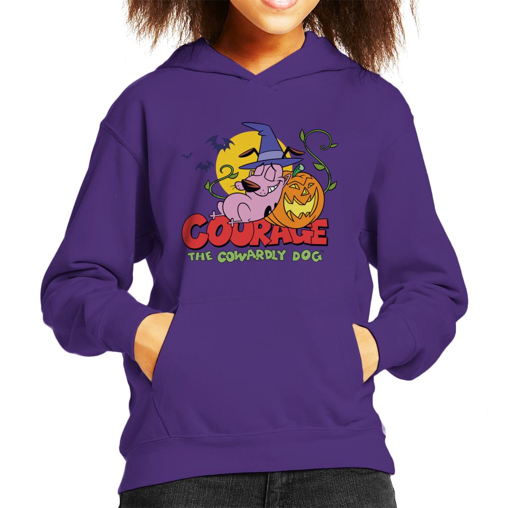 Courage The Cowardly Dog Halloween Leaning On Pumpkin Kid's Hooded Sweatshirt-ALL + EVERY