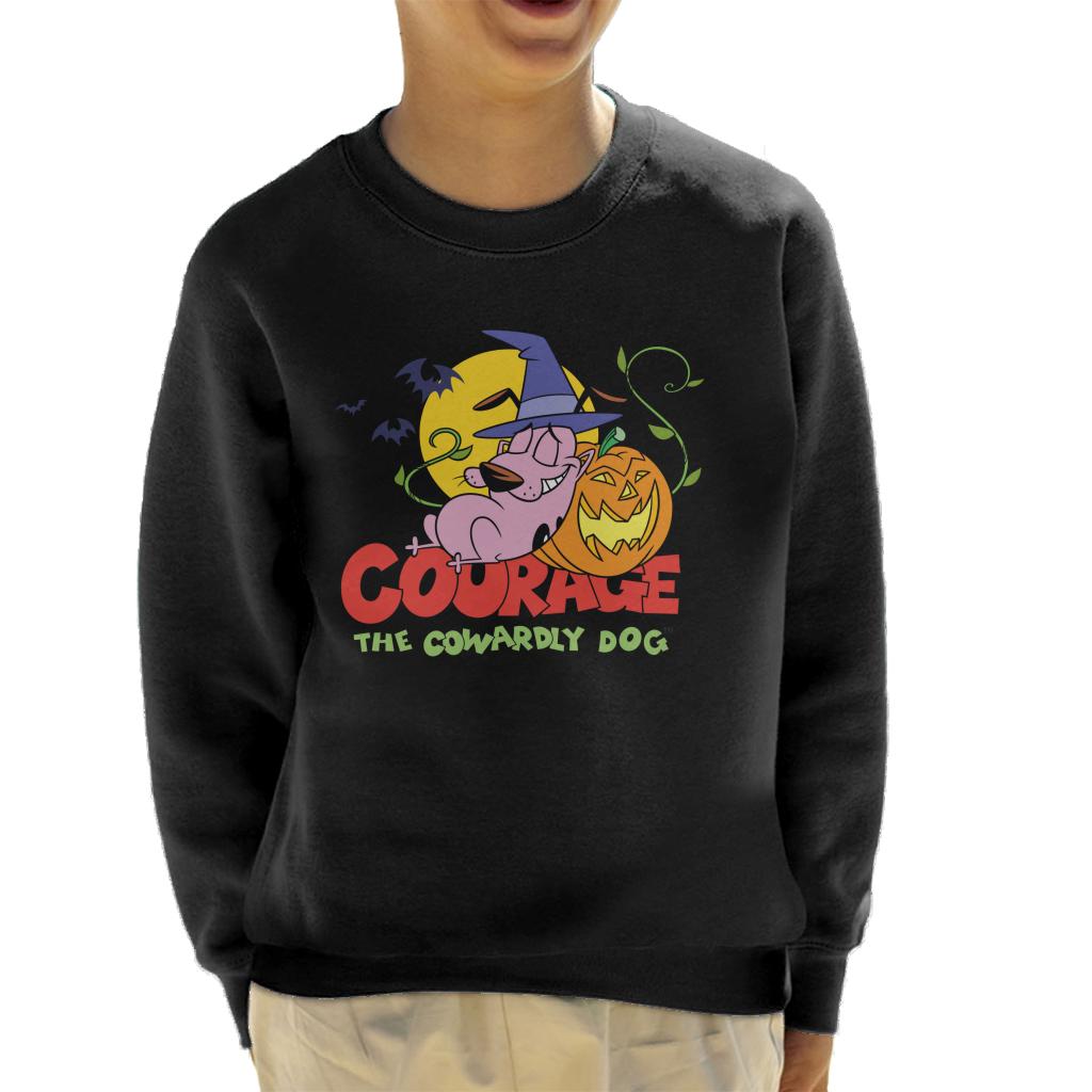 Courage The Cowardly Dog Halloween Leaning On Pumpkin Kid's Sweatshirt-ALL + EVERY