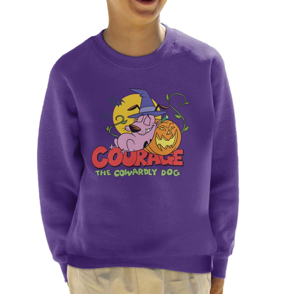 Courage The Cowardly Dog Halloween Leaning On Pumpkin Kid's Sweatshirt-ALL + EVERY