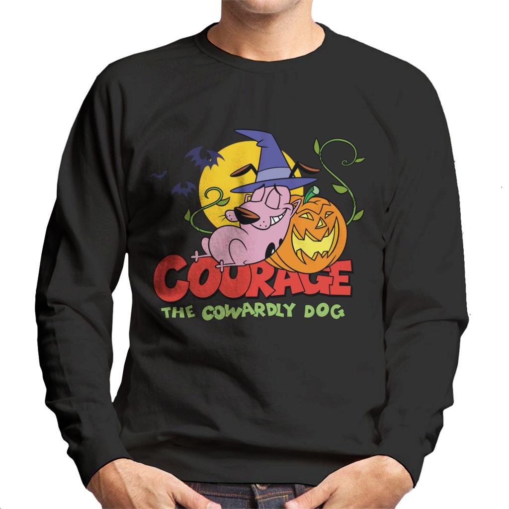 Courage The Cowardly Dog Halloween Leaning On Pumpkin Men's Sweatshirt-ALL + EVERY