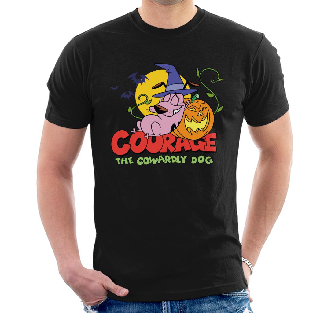 Courage The Cowardly Dog Halloween Leaning On Pumpkin Men's T-Shirt-ALL + EVERY