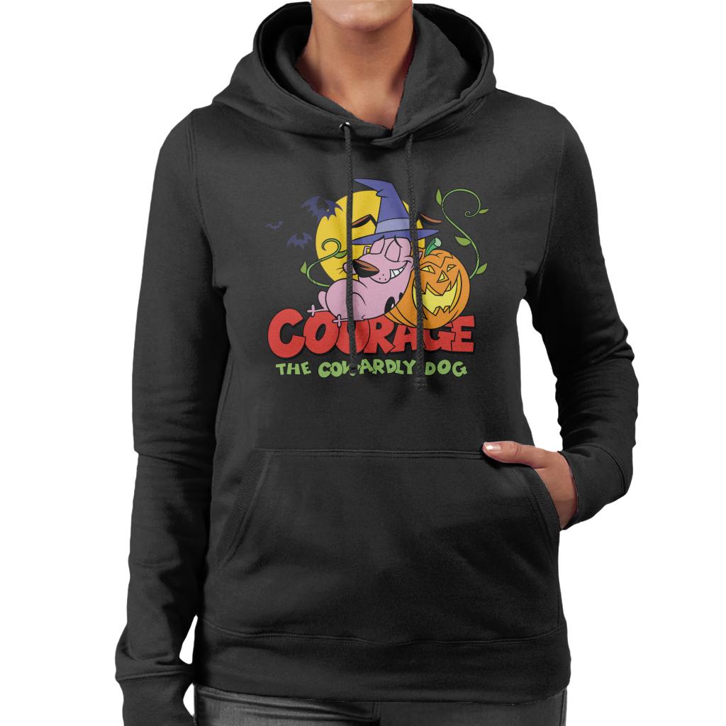 Courage The Cowardly Dog Halloween Leaning On Pumpkin Women's Hooded Sweatshirt-ALL + EVERY