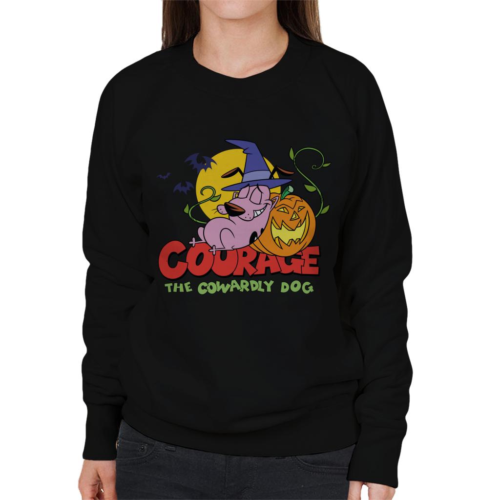 Courage The Cowardly Dog Halloween Leaning On Pumpkin Women's Sweatshirt-ALL + EVERY