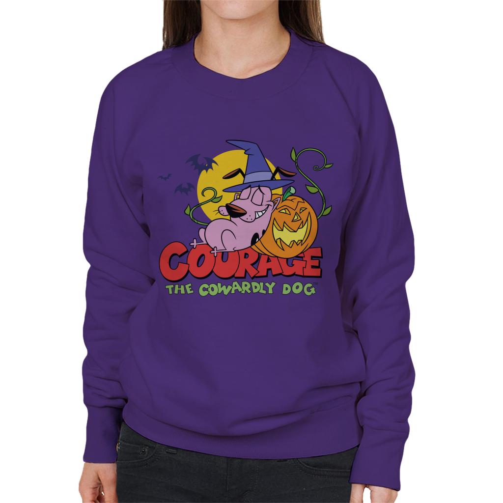 Courage The Cowardly Dog Halloween Leaning On Pumpkin Women's Sweatshirt-ALL + EVERY