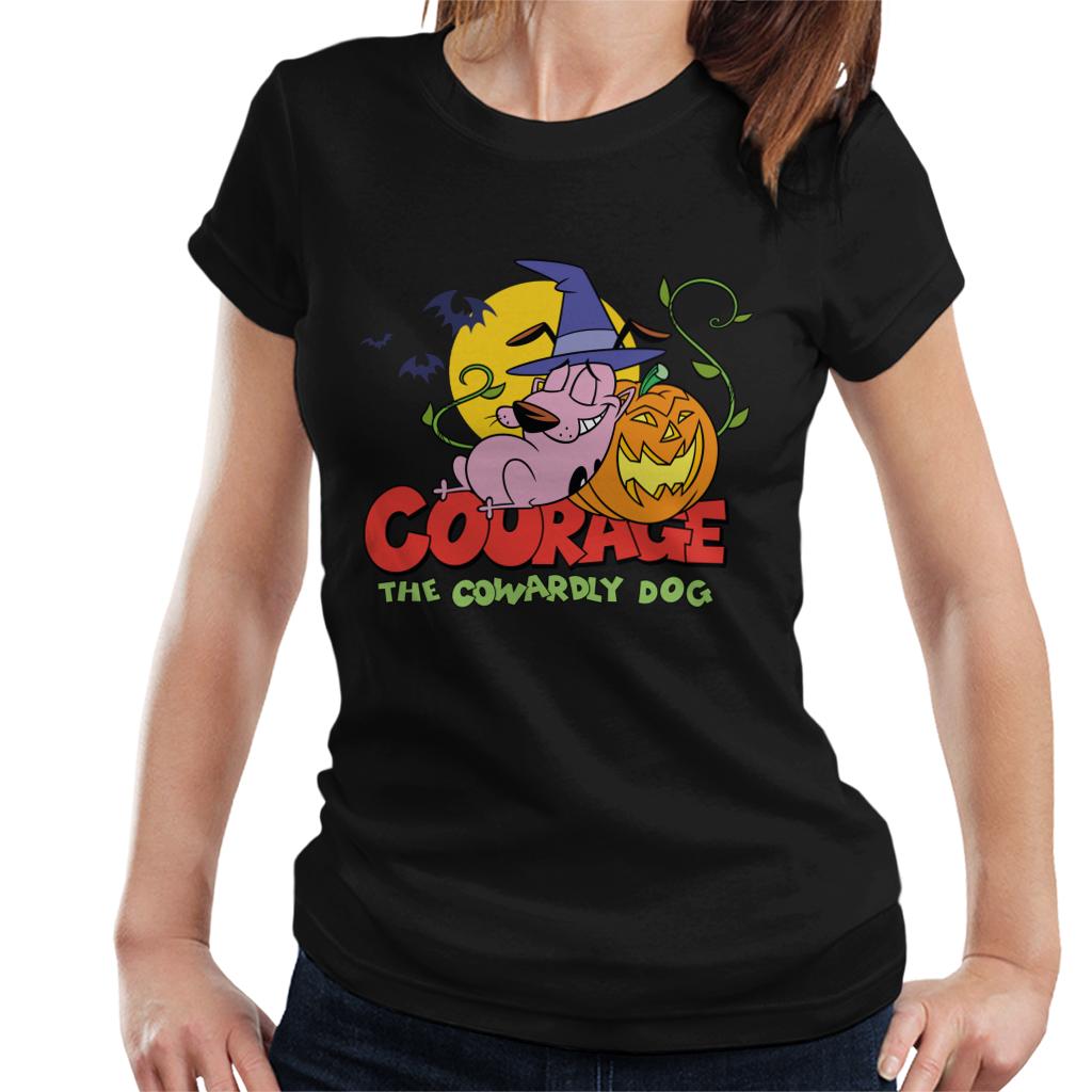 Courage The Cowardly Dog Halloween Leaning On Pumpkin Women's T-Shirt-ALL + EVERY