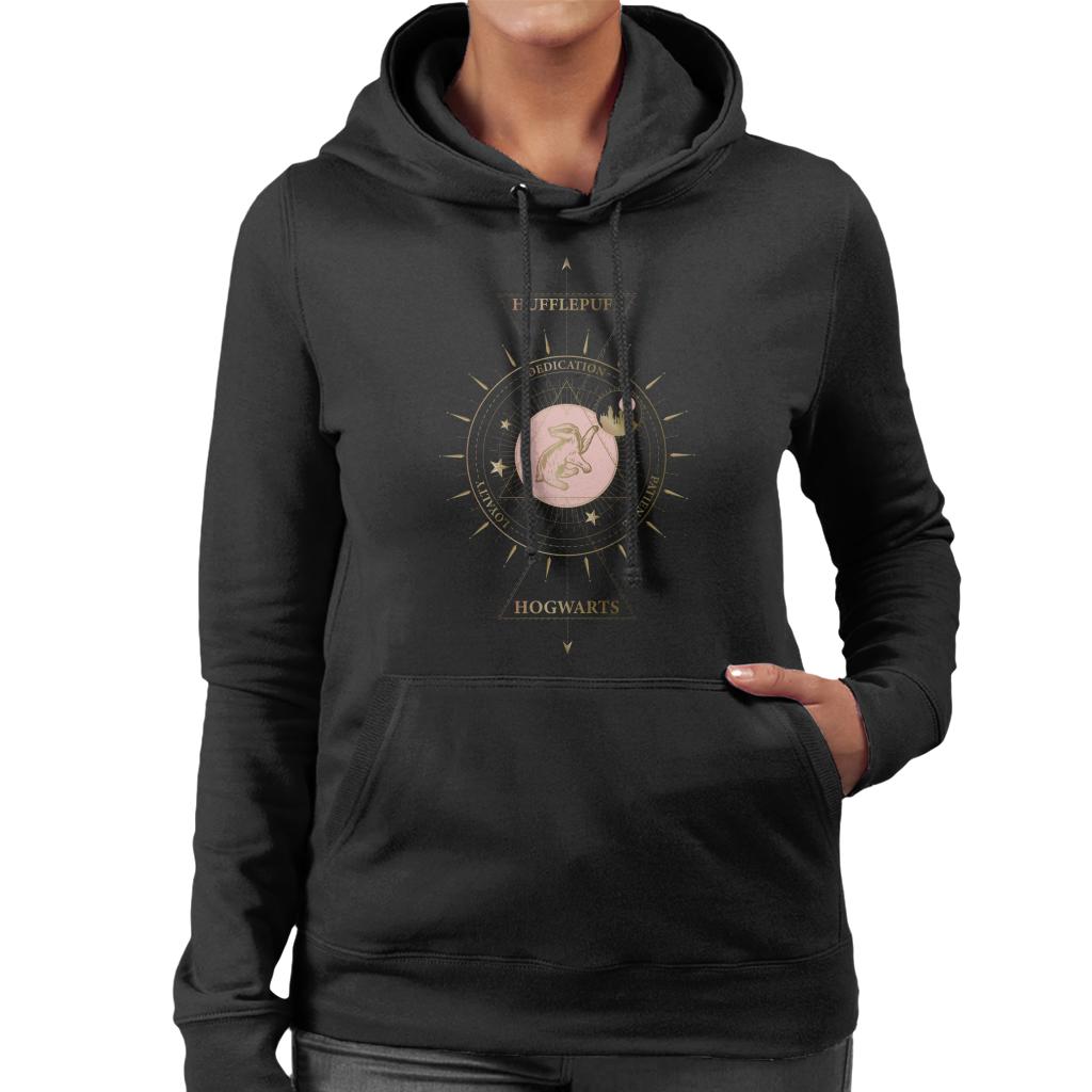 Harry Potter Hufflepuff Gold Badger Emblem Women's Hooded Sweatshirt-ALL + EVERY