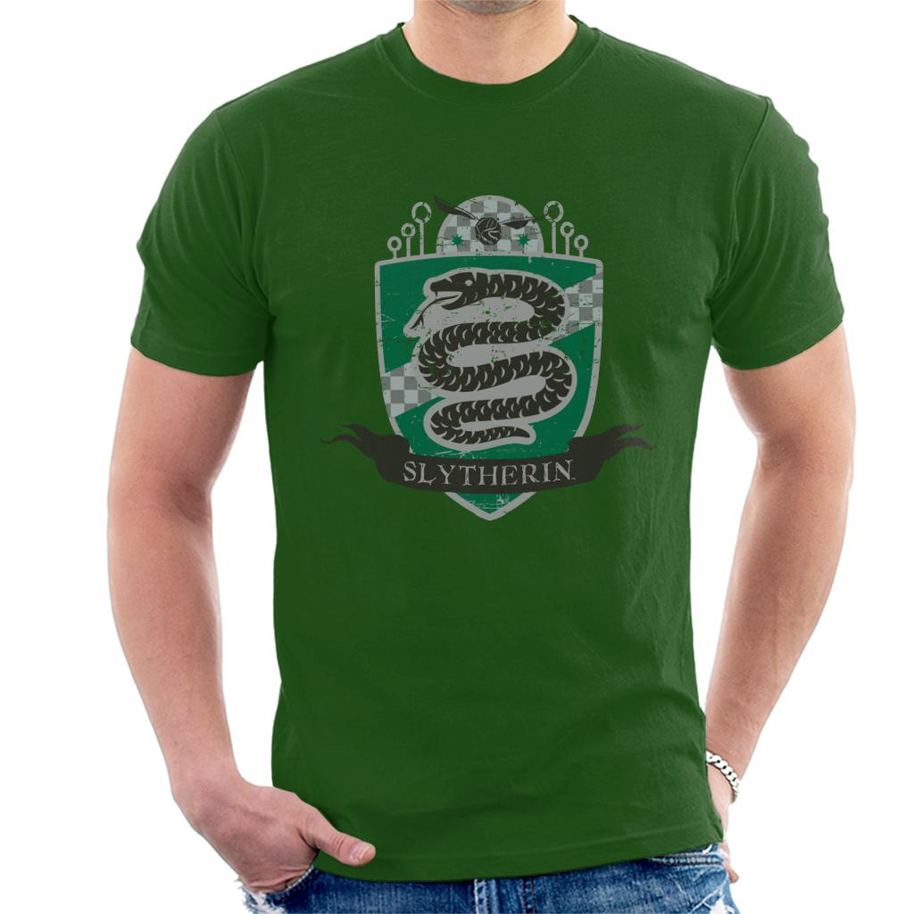 Harry Potter Slytherin Quidditch Distressed Shield Men's T-Shirt-ALL + EVERY