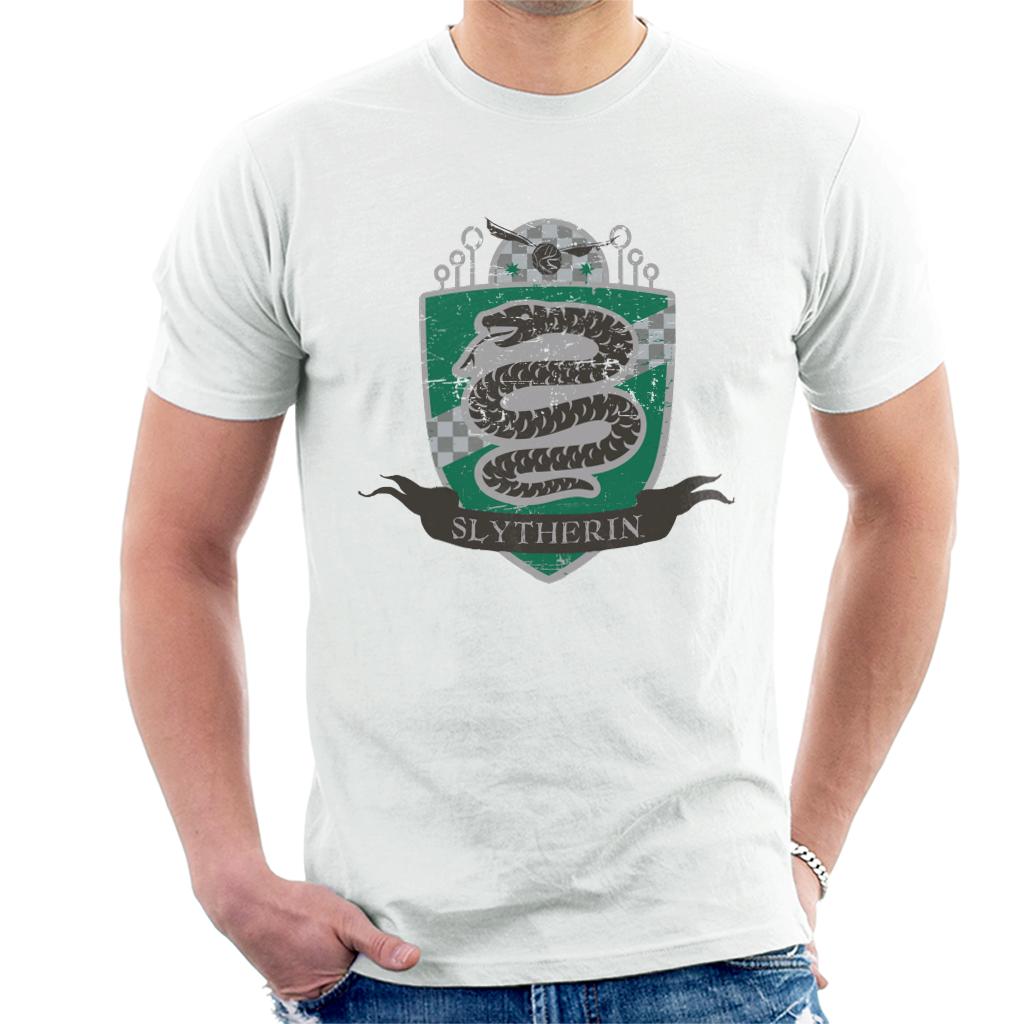 Harry Potter Slytherin Quidditch Distressed Shield Men's T-Shirt-ALL + EVERY