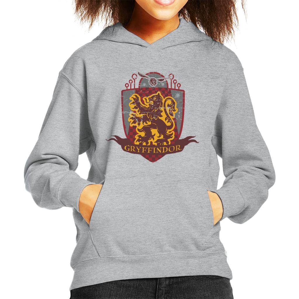 Harry Potter Gryffindor Quidditch Distressed Shield Kid's Hooded Sweatshirt-ALL + EVERY