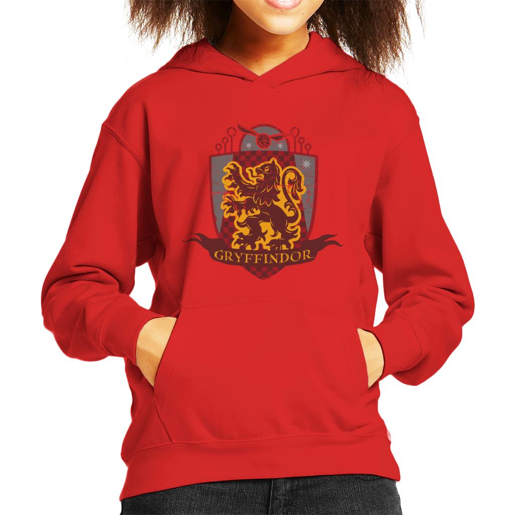 Harry Potter Gryffindor Quidditch Distressed Shield Kid's Hooded Sweatshirt-ALL + EVERY